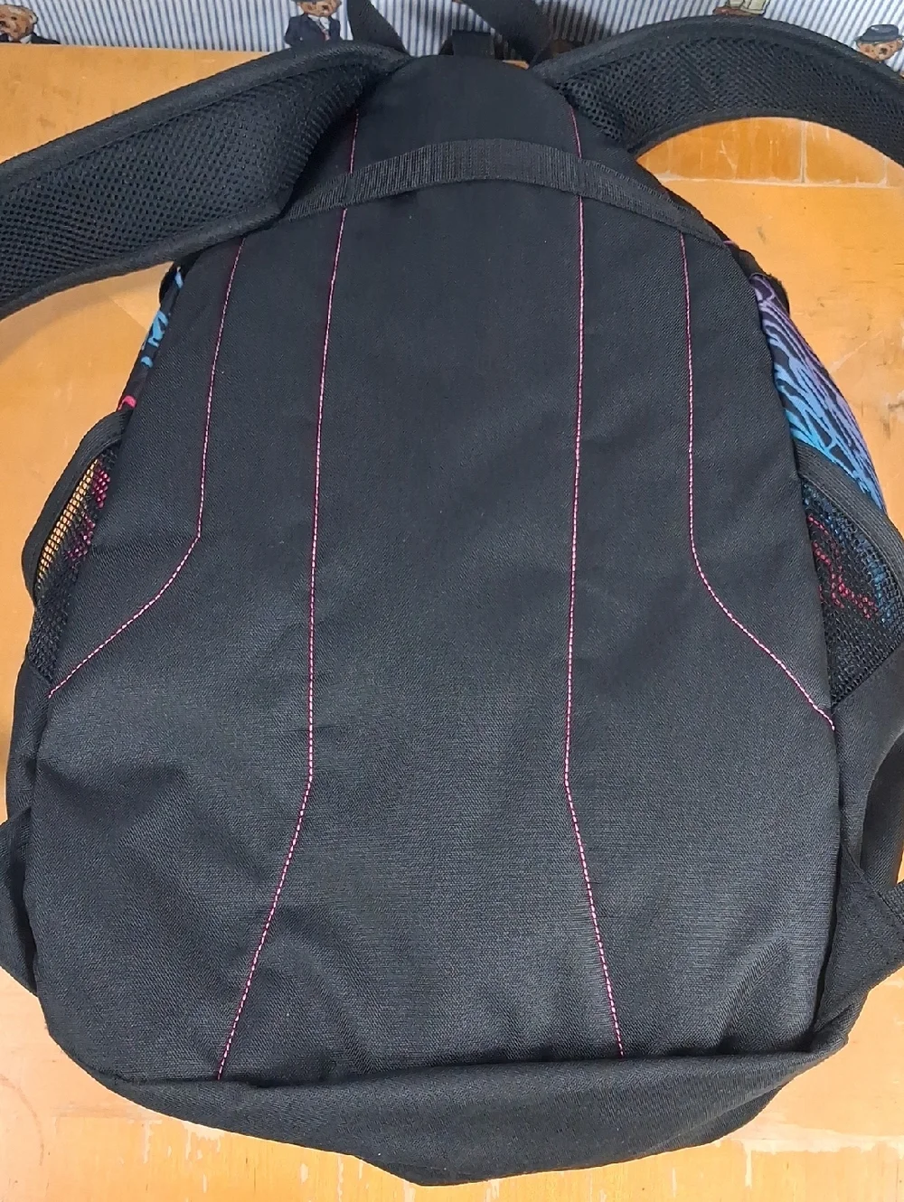 Women's Adidas Logo Multipocket School Campus Black & Neon Backpack Book Bag - Picture 5 of 7